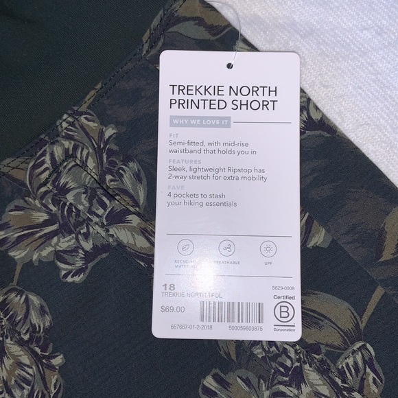 ATHLETA Trekkie North floral print shorts mid rise hiking athletic fabric green - Picture 4 of 13